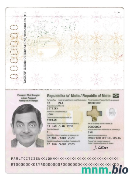 Malta passport 2020-obecnie, szablon w formacie PSD